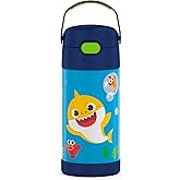 THERMOS FUNTAINER Water Bottle with Straw - 12 Ounce - Kids Stainless Steel Vacuum Insulated Water Bottle with Lid, Baby Shark