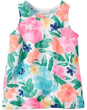 Girls Large Floral Print Tank, Pink