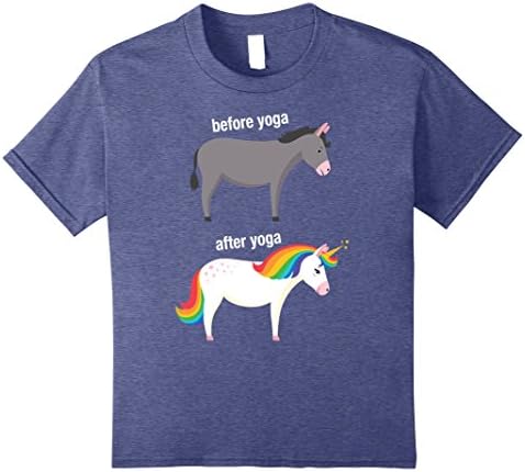 Kids Before and After Yoga Funny Unicorn illustration T-Shirt 12 Heather Blue