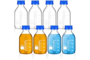 8 Pcs Round Media Storage Bottles with GL45 Screw Cap, Borosilicate Storage Glass Bottle Scientific Graduated Media Bottle fo