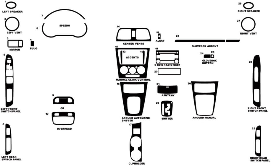 Rvinyl Rdash Dash Kit Decal Trim for Saab 9-2X 2005-2007 - Wood Grain (Burlwood Matte)