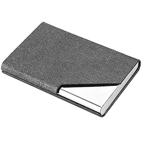 Business Name Card Holder Luxury PU Leather & Stainless Steel Multi Card Case,Business Name Card Holder Wallet Credit Card ID Case/Holder for Men & Women (Gray)