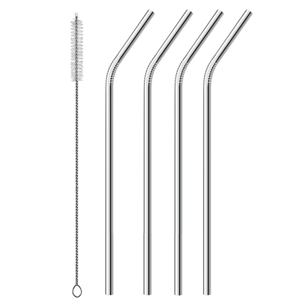 Alotpower Stainless Steel Straws 10.5\'\'-30 oz Reusable Bent Drinking Straws x 4 for Cold Drink with 1 Cleaning Brush (Pack of 5)