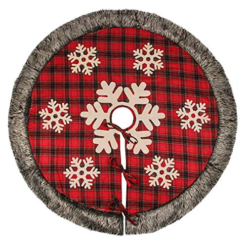 Aiduy Christmas Tree Skirt, 48 Inch Large Xmas Tree Skirt, Burlap Buffalo Plaid Christmas Tree Skirt with Thick Faux Fur Snowflake