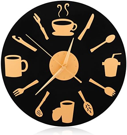 CIGERA 12" Large Decorative Kitchen Wall Clocks with Slient Non-ticking Hands,CD Shape Dial Plate and Coffee and Beverage Nuermal,Nice Gifts for Chef