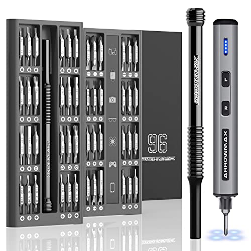 102 in 1 Electric Screwdriver, AM ARROWMAX Cordless Precision Screwdriver Set with 96 Magnetic Bits, Rechargeable Portable Electronic Screwdriver Set for Phone Laptop Camera Watch Computer (MINI PLUS)