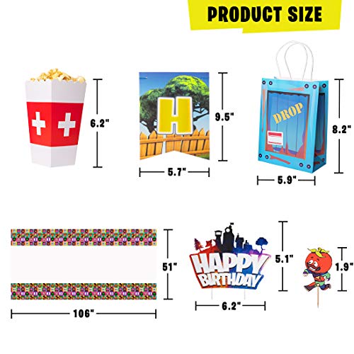 DMIGHT Birthday Party Supplies for Game Fans, 172 pcs Gaming Theme Party Decorations - Include Balloons, Party Favors Bags, Table Cover, Popcorn Box, Banner, Stickers, Cake Toppers - Thumbnail 2
