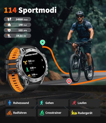 LIGE Men's Military Smartwatch 1000 mAh Large Battery, 1.7 Inch HD Large Display with Phone Function, LED Torch Fitness Watch with 110+ Sports Modes, Heart/Sleep Tracking, IP68 Sports Watch iOS