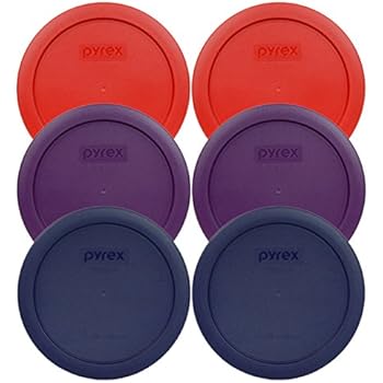 Pyrex 7201-PC Round 4 Cup Storage Container Lids for Glass Bowls (2-Poppy Red, 2-Purple, 2-Navy Blue)