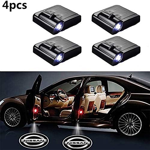 4 pcs Wireless Car Projection, Universal LED Projector Door Shadow Light Welcome Light Laser Emblem Logo Lamps Kit (for All vehicles),Nissan