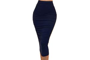 Vivicastle Women's USA Ruched Frill Ruffle High Waist Pencil Mid-Calf Skirt