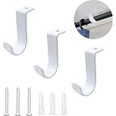 Shonmogar Ceiling Curtain Rod Brackets 3 Pack Metal Holders with Screws, Ceiling Mount Brackets for 1 Inch Rod, Sturdy Hooks