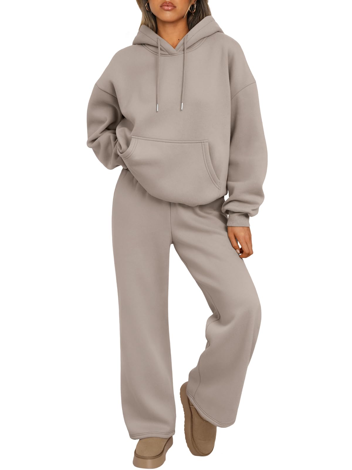 Photo 1 of **TOP ONLY**Trendy Queen Womens 2 Piece Outfits Lounge Fall Fashion Sets Oversized Sweatshirts Wide Leg Pants Sweatsuits Winter Clothes CoffeeGery L