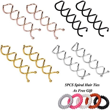 LucyGod 40PCS 4Color Spiral Hair Pins Non-Scratch Round Tips Spiral Spins Clips for Bun Bobby DIY Hair Style (Black,Silver,Gold,Rose Gold)