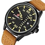 Renwangda Men's Quartz Watches Auto Date Clock Leather Strap Army Military Sports Wrist Watch