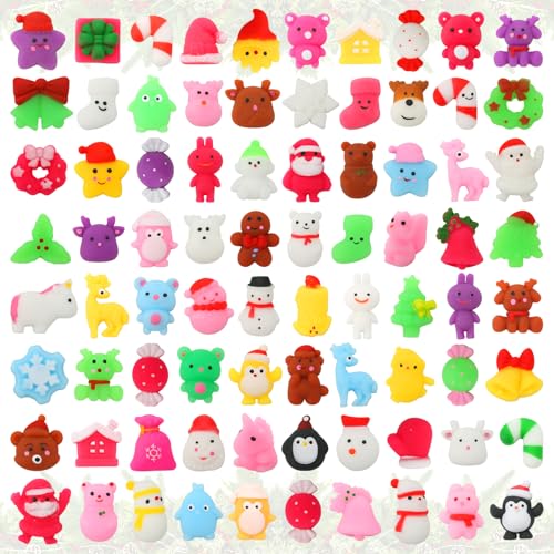 KINGYAO 80pcs Mochi Squishy Toys, Christmas Squishies Bulk Fidget Party Favors for Kids 4-8 8-12 Teens Adults Goodie Bags Stocking Stuffers Boys Girls Gift Classroom Prizes