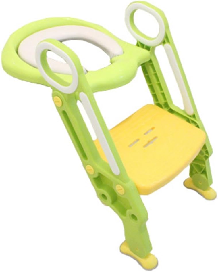 YFF-Baby Toddler Toilet Seat Safe and Comfort Children's Potty Chair Portable and Durable Children Potty Seat with Ladder Boy Girl Folding Seat Toilet Training Max. 75kg Suitable for 1-7 Years Old ( Color : Green )