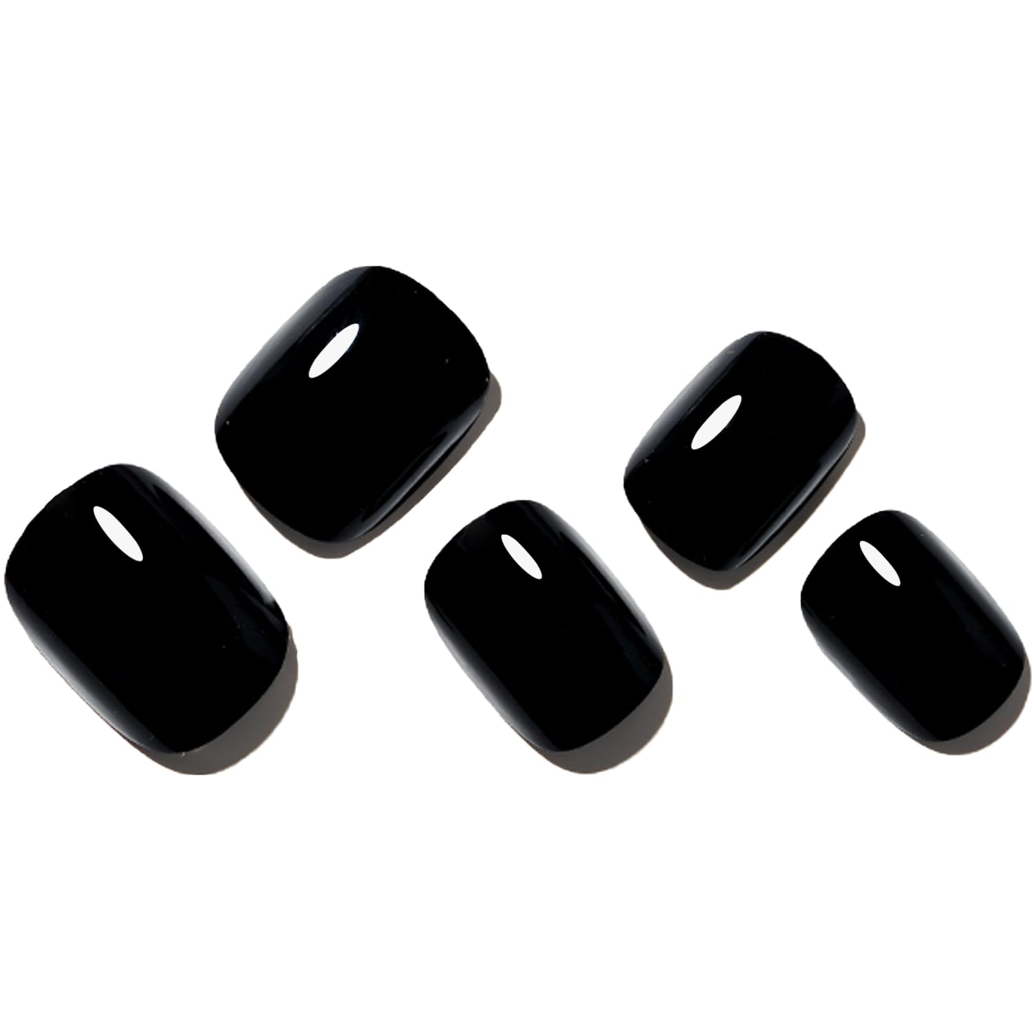 GLAMERMAID Extra Short Press on Nails, Pure Black Fake Nails Short Squoval, Natural Round Square Glue on Nails Glossy Gel, Acrylic Dark False Nail Kits for Women, Reusable Stick on Full Cover Nails - Image 6