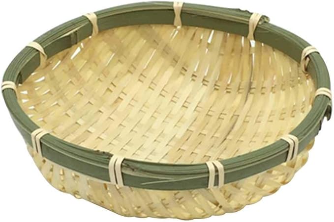 Cesta redonda de bambú hecha a mano para almacenar frutas, cesta de