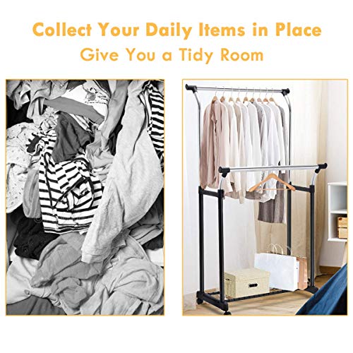 Tangkula Rolling Garment Rack, Heavy Duty Height Adjustable Clothes