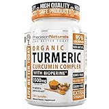 Organic Turmeric Curcumin with Bioperine. 1500mg/serving Highest Potency Available. Premium Pain Relief & Joint Support w/ 95% Standardized Curcuminoids. Non-GMO, Gluten Free Capsules w/ Black Pepper