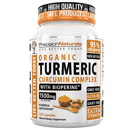 Organic Turmeric Curcumin with Bioperine. 1500mg/serving Highest Potency Available. Premium Pain Relief & Joint Support w/95% Standardized Curcuminoids. Non-GMO, Gluten Free Capsules w/Black Pepper