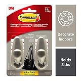 Command Brushed Nickel Forever Classic Metal Hook, Holds 3 lbs, Decorate Damage-Free, Indoor Use (FC12-BN-2ES)