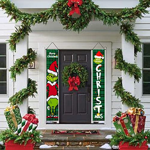 Christmas Porch Sign Aofuery Christmas Door Banner Christmas Door Decorations Hanging Banner Decoration Indoor Outdoor,X-Max Yard Sign Banner for House Door Office Living Room Wall Party 70.8\