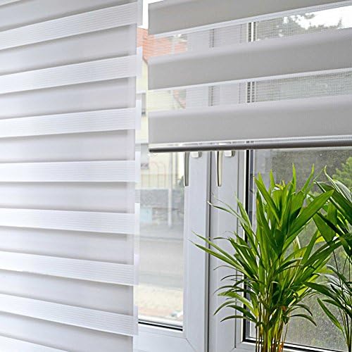 LEMON HOUR Roller Blind Shading Curtain White Window Roller Zebra Blinds Curtain Without Drilling Daylight Translucent Night Time Blackout (70x150cm)