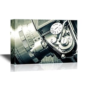 Canvas Wall Art - Detail of Old Classic Camera Mechanical Dials in Vintage Monochrome Style - Gallery Wrap Modern Home Art | Ready to Hang - 12x18 inches