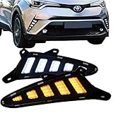 Signal Lights Fits 2017-2018 Toyota C-HR | V1 Style Black Housing Clear Lens Front Bumper LED DRL Side Signal Lights W/Switchback Function By IKON MOTORSPORTS