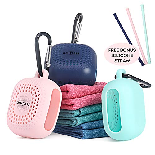 LIMITLESS Fast Drying Travel Towel with Silicone Storage Case Holder - Free Bonus BPA Free Silicone Straw! Fast Drying and Absorbent Towel for Backpacking, Hiking, Camping, Fitness/Gym, Yoga, Sports