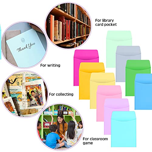 100 Pieces Library Card Envelope Colorful Small Packet Envelope Library Card Pocket with 12