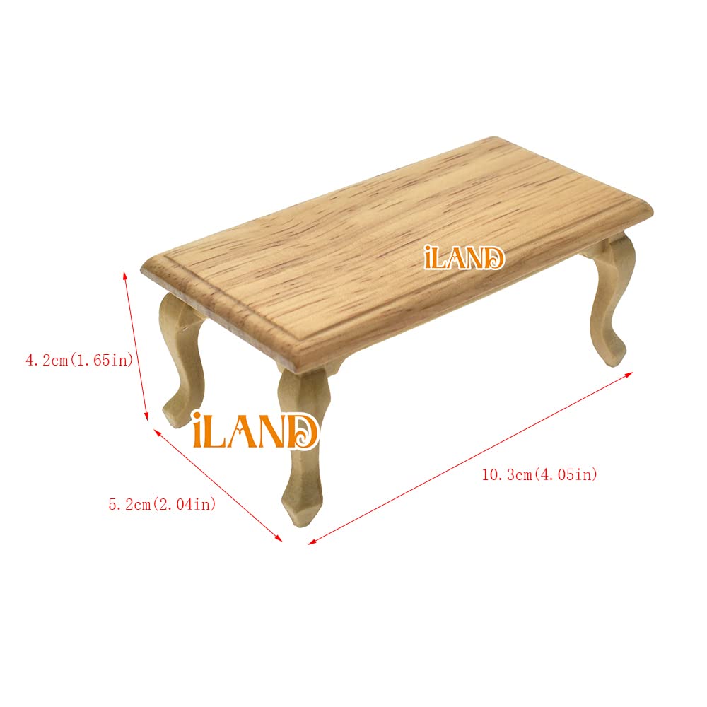 iLAND Miniature Wooden Dollhouse Furniture Set: Sofa, Cabinets, Coffee Table for Dollhouse Living Room (Classic Doll Furniture 7pcs)