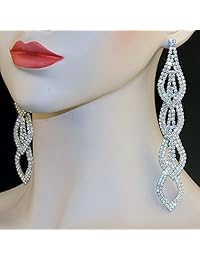 Chran - Pendientes largos con cristales de imitación bañados en plata para mujer