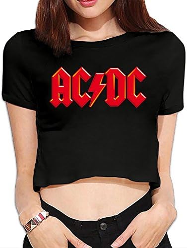 Gtaiquxin ACDC Classic Logo Women's Midriff-Baring Short Sleeve T Shirt Black S