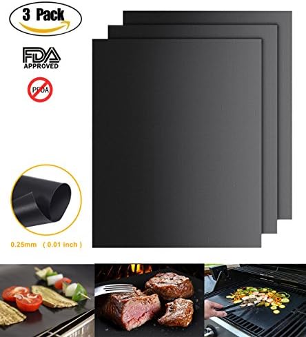 BOAEL BBQ Grill Mats，Non-Stick Set of 3 Black Barbecue Mat Durable，Size 13" x 15.75"- Recyclable and Easy to Clean, FDA-Approved, PFOA Free (Black)