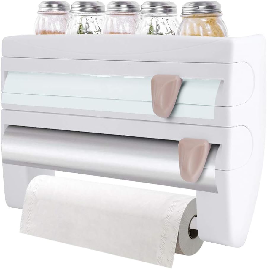 Wall Roll Holder, Wall Mounted Holder for Cling Film, Cutting Dispenser
