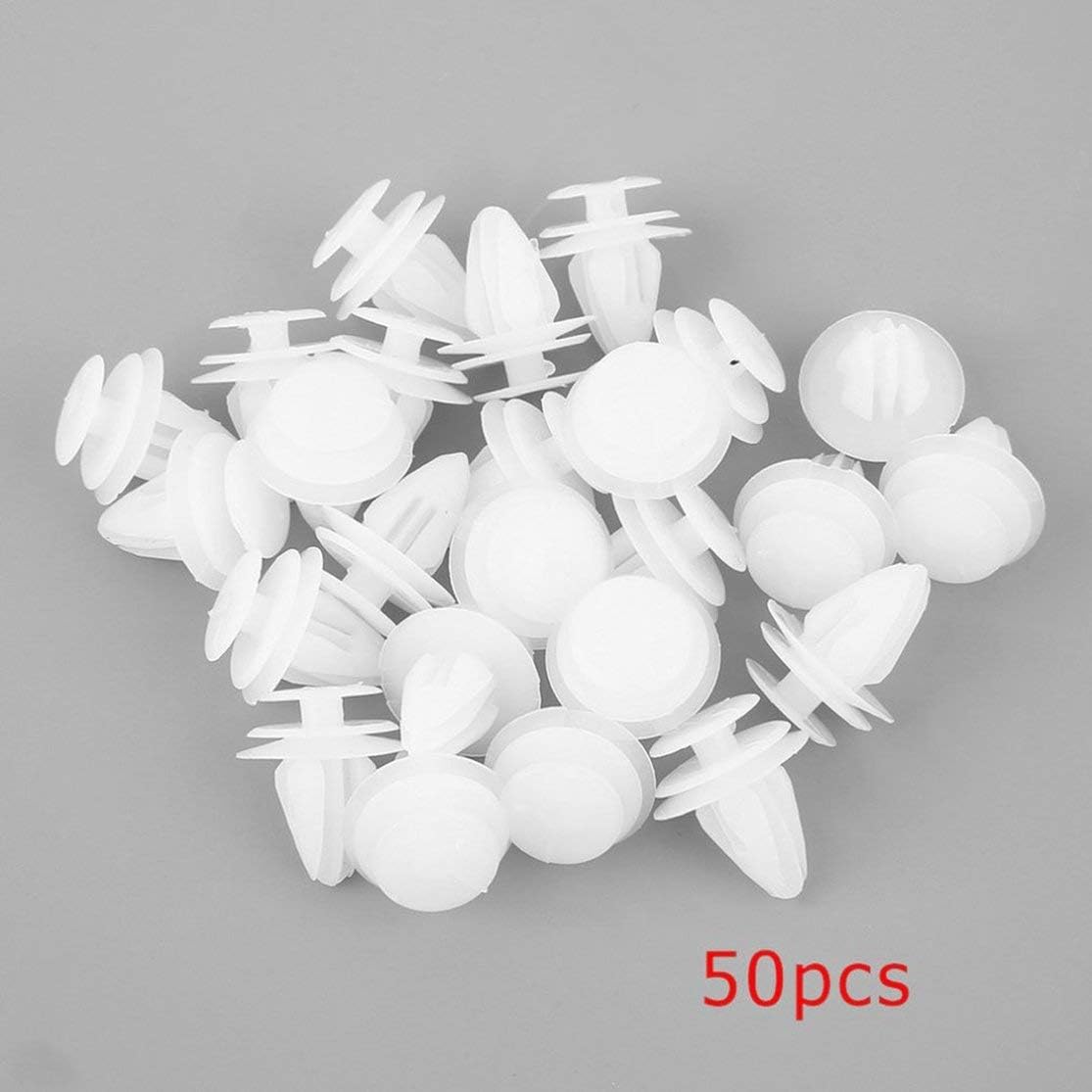 LouiseEvel215 50 Pcs 8mm Universal Automobile Bumpers Hole Plastic Push Screw Rivet Door Buckle Panel Fixings Clips White For Car Auto
