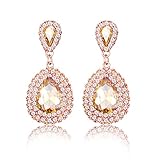 iWenSheng Women Rose Gold Plated Crystal Double Teardrop Bridal Drop Earrings