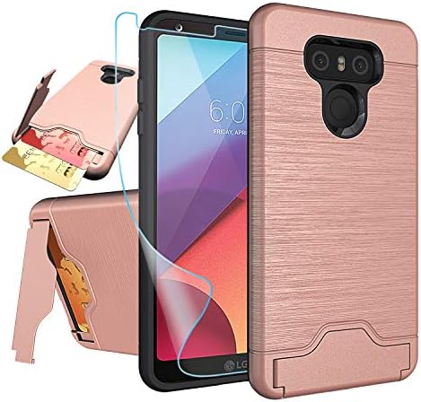 NiuBox LG G6 Case,LG G6+ Plus Case with HD Screen Protector, [Card Slot Wallet] [Kickstand] Dual Layer Hybrid Shock Absorption Protective Phone Case for LG G6,LG G6 ThinQ (Verizon 2017) - Rose Gold