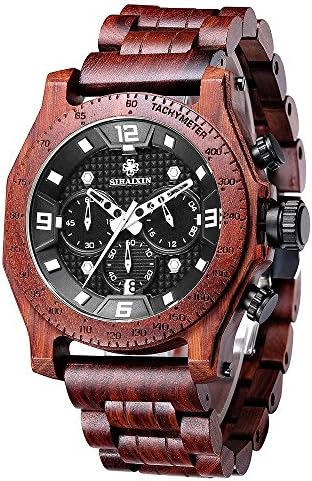 Men's Wood Watches Hand-Made Wrist Watch Quartz Wristwatch Waterproof Multifunction Date Watch