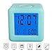 SkyNature Silicon Cube Led Alarm Clock Large Display with Nightlight and Snooze Ice Blue