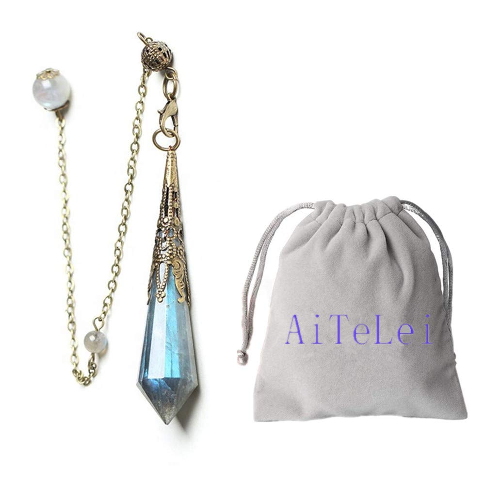 Natural Gemstone Labradorite Crystal Pendulum 12 Facted Therapy Healing Chakra Pendant for Dowsing Divination Reiki Charged Balancing with Chain