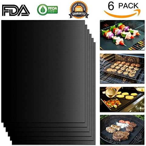 Lesihui Grill Mat Set of 6 – Non-Stick Reusable Grilling Mats Heavy Duty, BBQ Accessories, Easy to Clean, and FDA-Approved - Extended Warranty