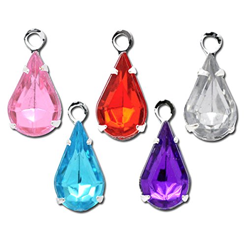 Housweety 50 Mixed SP Rhinestone Teardrop Charms Pendants 13x6mm