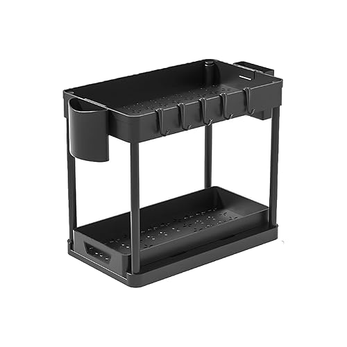 2 Layers Multi-Purpose Pull-Out Storage Organizers, Under Sink Organizers and Storage for Bathroom & Kitchen, Under Cabinet Organizers and storage, under sink drawers storage，Black