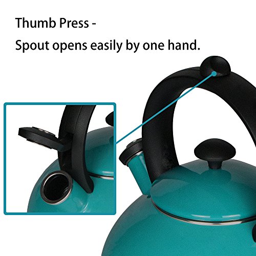 Enamel-on-Steel Tea Kettle for Stovetop - Whistling Teakettle 2-Quart Turquoise Blue Tea Pots Costa by AIDEA - Thumbnail 2
