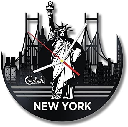 New York City Vinyl Record Clock by Handmade Solutions - Statue of Liberty Home Office Decor - Gift for Travelers