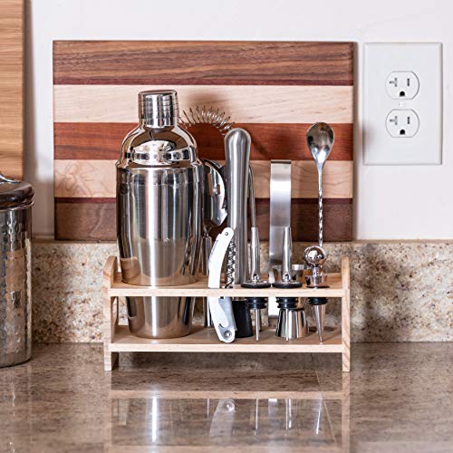 Complete Bartender Kit w/Cocktail Shaker & Bar Accessories - 13 Piece Mixology Bar Set - Includes Twisted Spoon, Muddler, Ice Tongs, Wine Opener, Other Bar Tools - Unlimited Drink Mixing Options - Thumbnail 2